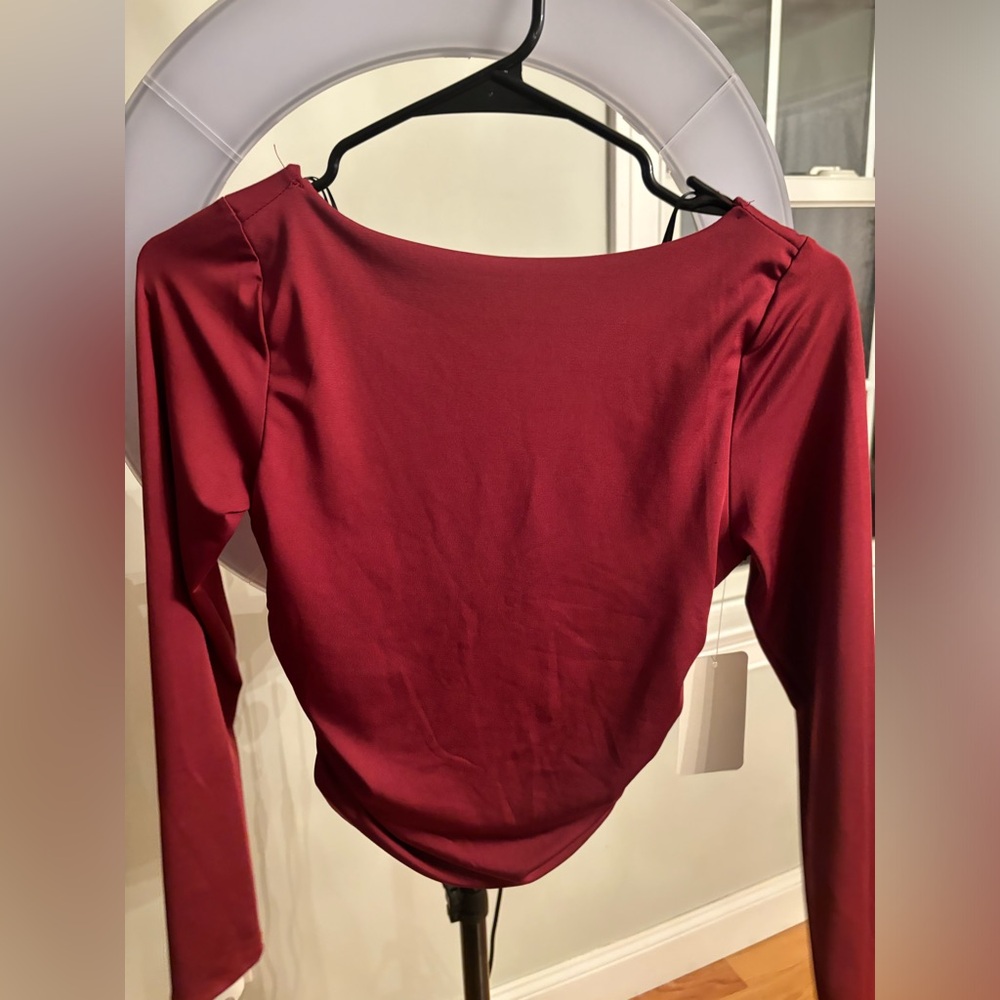 Gaze Deep Red Ruched Crop Top - Picture 2 of 2